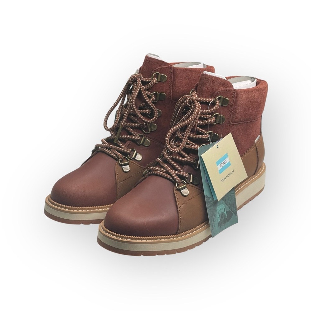 new Toms ☀︎︎ Mesa Waterproof Leather Bootie ☀︎︎ Hiking Boot ☀︎︎ Penny Brown ☀︎ - Picture 7 of 16